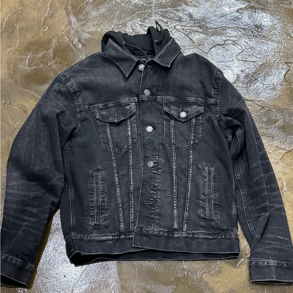 American Eagle: Black Denim/Jean Jacket With Attached Hood